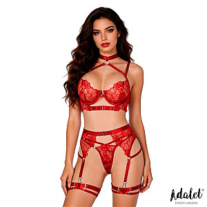ADALET LINGERIE Hyacinth Bra Garter Set and Thong (Red), erotický set bielizne