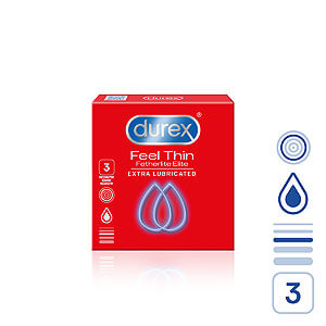 Durex Feel Thin Extra Lubricated (3ks), tenké kondómy