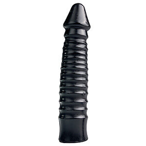 All Black Large Dildo with Ribbed Shaft 26 cm, intenzívny rebrovaný kolík s priemerom 6 cm
