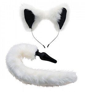 Súprava biele líščí uši a chvost na kolíčku Tailz White Fox Set