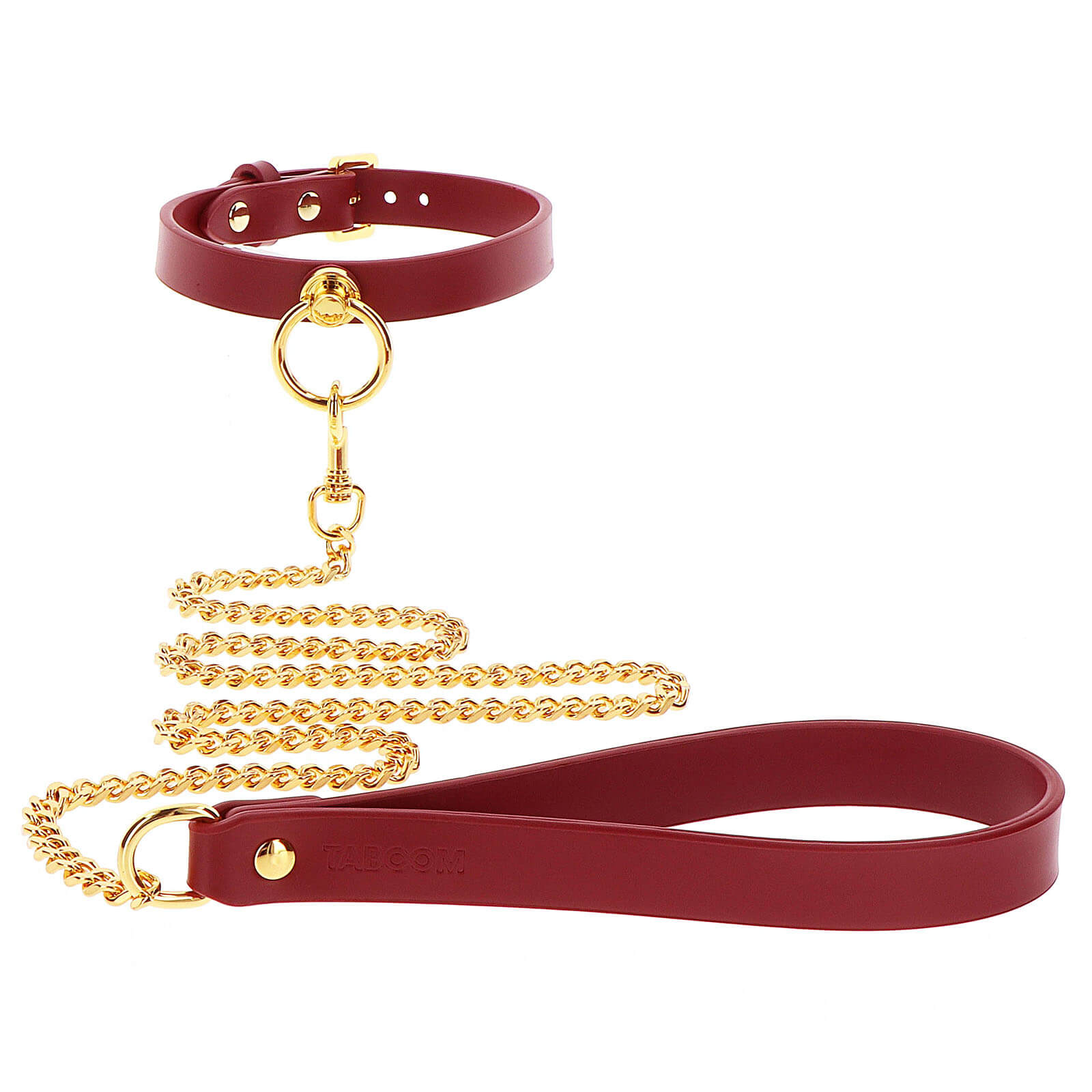 TABOOM Bondage In Luxury O-Ring Collar and Chain Leash (Red)