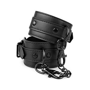Bedroom Fantasies Faux Leather Handcuffs (Black), putá na ruky