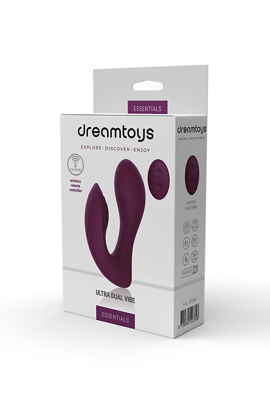 Dream Toys Essentials Ultra Dual Vibe (Purple), dvojitý vibrátor s diaľkovým ovládaním