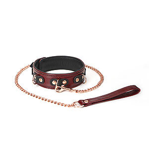 Liebe Seele Wine Red Collar & Leash, bdsm kožený obojok s vodítkom