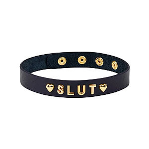 Liebe Seele Choker Slut (Gold), kožený fetiš obojok