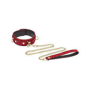 Liebe Seele Ukiyo-e Luxury Collar & Leash (Red Rosy), sexy kožený obojok s vodítkom