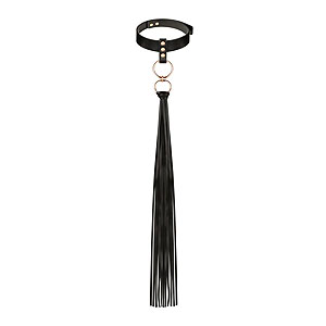 Rosy Gold Collar with Flogger (Black), obojok s bičíkom