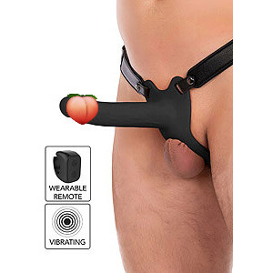 Hidden Desire Hollow Penis Strapon Vibrating Black (18cm), dutý vibračný pripínací penis