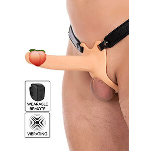 Hidden Desire Hollow Penis Strapon Vibrating Skin (20cm), dutý vibračný pripínací penis