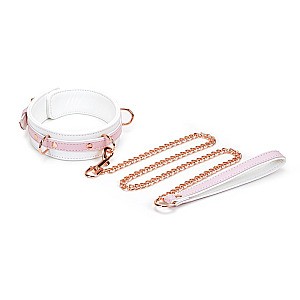 Liebe Seele White & Pink Fairy Leather Collar and Leash, kožený obojok s vôdzkou