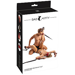 Bad Kitty Under Bed Restraint Set with Blindfold, luxusná pútacia sada na posteľ
