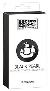 Bodkovaného čierne kondómy 12 kusov Secura Black Pearl 52 mm