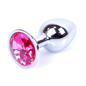 Boss Series Jewellery Silver Plug PINK - strieborný análny kolík s drahokamom 7 x 2,7 cm