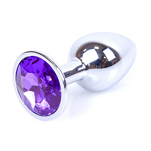 Boss Series Jewellery Silver Plug PURPLE - strieborný análny kolík s drahokamom 7 x 2,7 cm