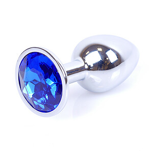 Boss Series Jewellery Silver Plug DARK BLUE - strieborný análny kolík s drahokamom 7 x 2,7 cm