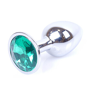Boss Series Jewellery Silver Plug GREEN - strieborný análny kolík s drahokamom 7 x 2,7 cm