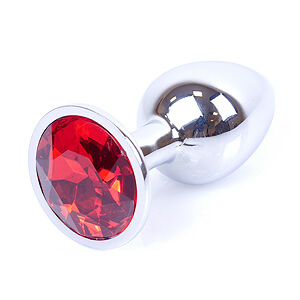 Boss Series Jewellery Silver Plug RED - strieborný análny kolík s drahokamom 7 x 2,7 cm