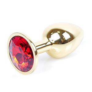 Boss Series Jewellery Gold Plug RED - zlatý análny kolík s drahokamom 7 x 2,7 cm