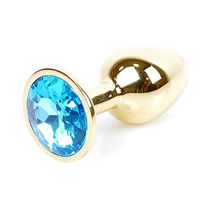 Boss Series Jewellery Gold Plug LIGHT BLUE - zlatý análny kolík s drahokamom 7 x 2,7 cm