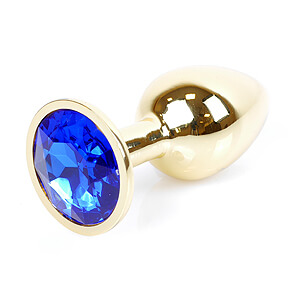 Boss Series Jewellery Gold Plug DARK BLUE - zlatý análny kolík s drahokamom 7 x 2,7 cm