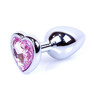 Boss Series Jewellery Silver Heart Plug Rose - strieborný análny kolík s drahokamom v tvare srdca 7 x 2,7 cm