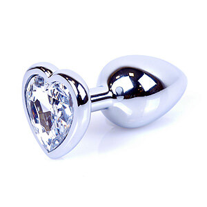 Boss Series Jewellery Silver Heart Plug Clear - strieborný análny kolík s drahokamom v tvare srdca 7 x 2,7 cm